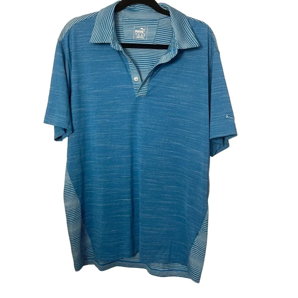 Puma Golf Dry Cell Blue Striped Polo Shirt size Large